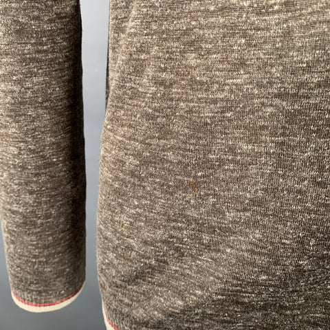KITON Size XL Heather Brown Cream Red Silk Linen Contrast Trim Crew Neck Pullover