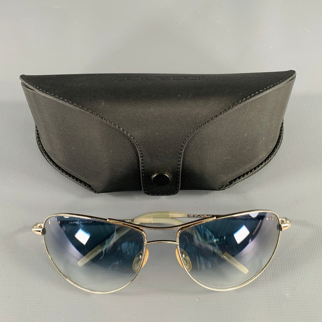 OLIVER PEOPLES -Commander- Silver Grey Metal Aviator Sunglasses