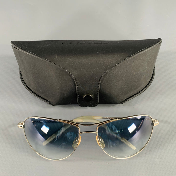 OLIVER PEOPLES -Commander- Silver Grey Metal Aviator Sunglasses