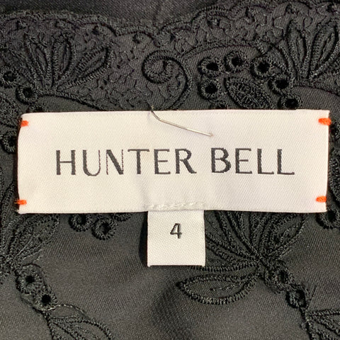 HUNTER BELL Size 4 Black Satin Eyelet Long Sleeveless V-Neck Slip Evening Gown