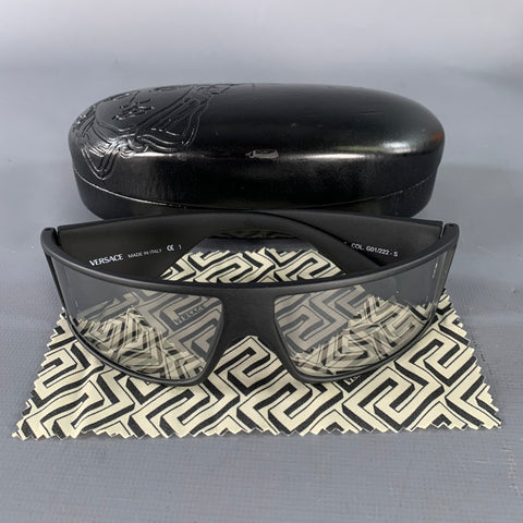 VERSACE Black Acetate Wrap Around Rectangle Sunglasses