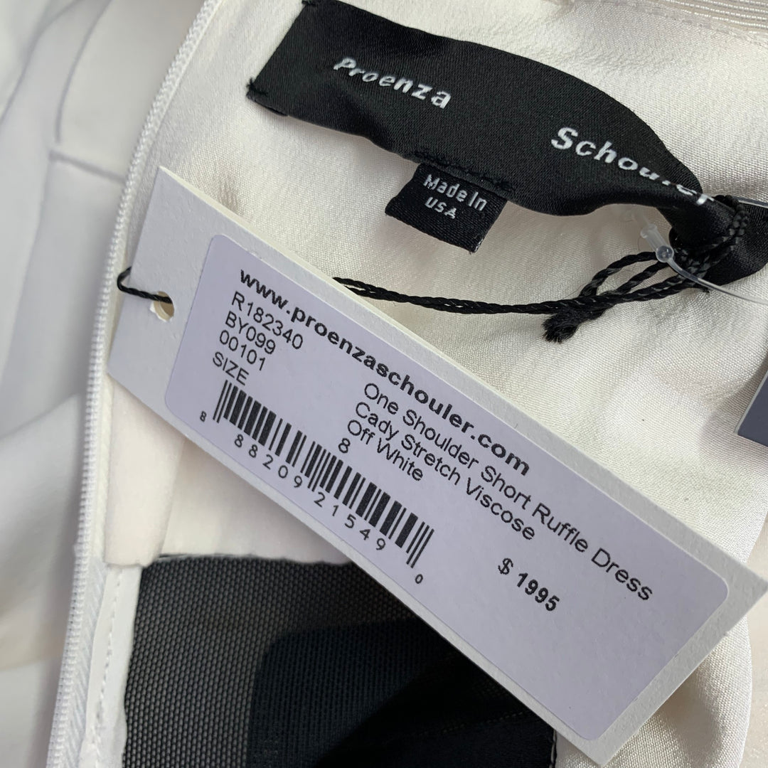 PROENZA SCHOULER Size 8 Cream Black Viscose Blend Ruffle Cocktail Dress