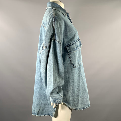 THE FRANKIE SHOP Size XS/S Blue Denim Washed Patch Pockets Shirt