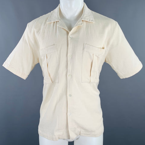 NO BRAND Size M Cream Cotton Two Pockets Short Sleeve Shirt