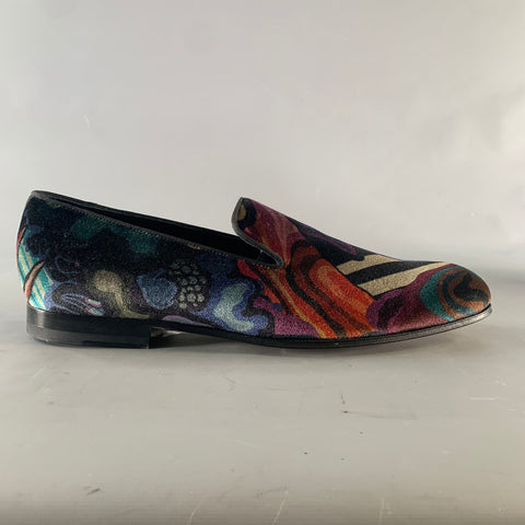 PAUL SMITH Size 10 Purple Multi-Color Print Velvet Slip On Loafers