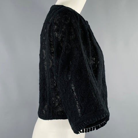 ANDREW GN Size 4 Black Wool Blend Crochet 3/4 Sleeves Jacket