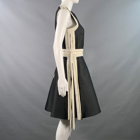 LANVIN Size 8 Black White Polyester Silk Color Block Sleeveless Dress