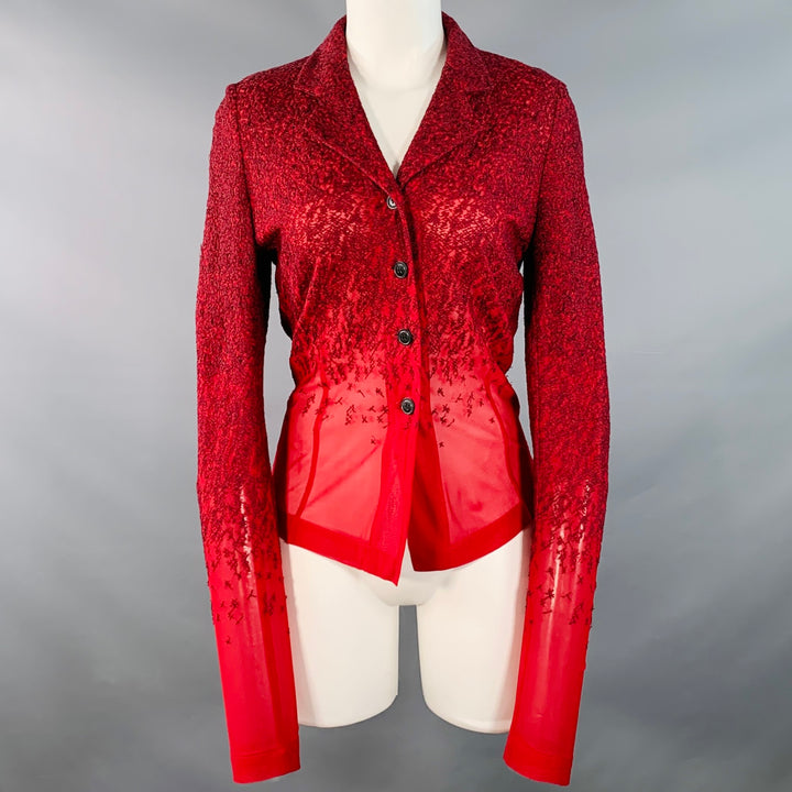 DRIES VAN NOTEN Size M Red Burgundy Rayon Textured Ombre Notch Lapel Blouse