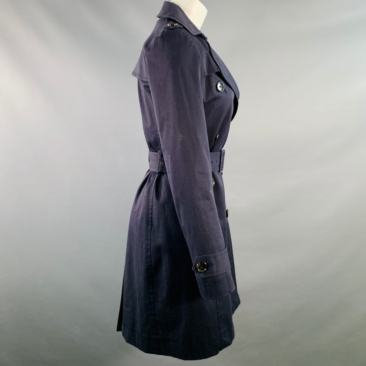 BARNEY'S CO-OP Size 2 Navy Cotton Blend Double Breasted Belted Coat