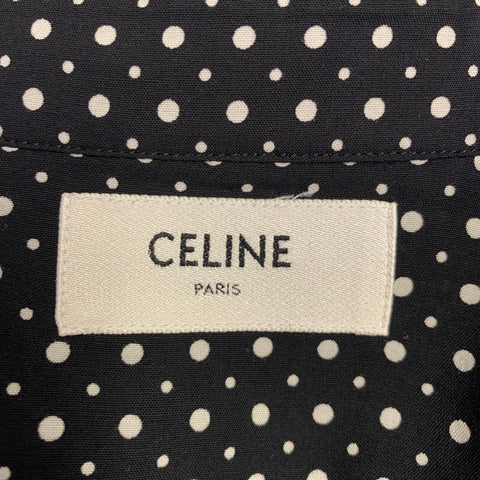 CELINE Size XS Black White Dots Viscose Button Up Long Sleeve Shirt