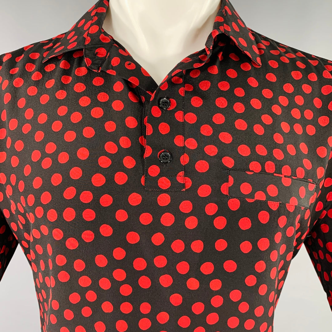 SAINT LAURENT Size M Black Red Dots One Pocket Short Sleeve Shirt