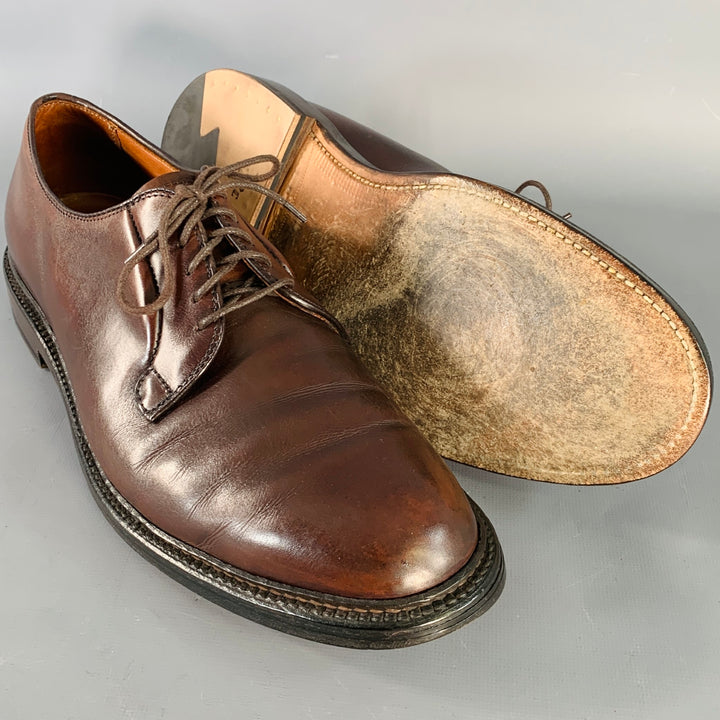 ALDEN Size 10 Plain Toe Blucher Brown Leather Lace-Up Shoes