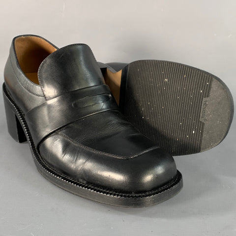 DRIES VAN NOTEN Size 7 Black Leather Chunky Heel Penny Loafers