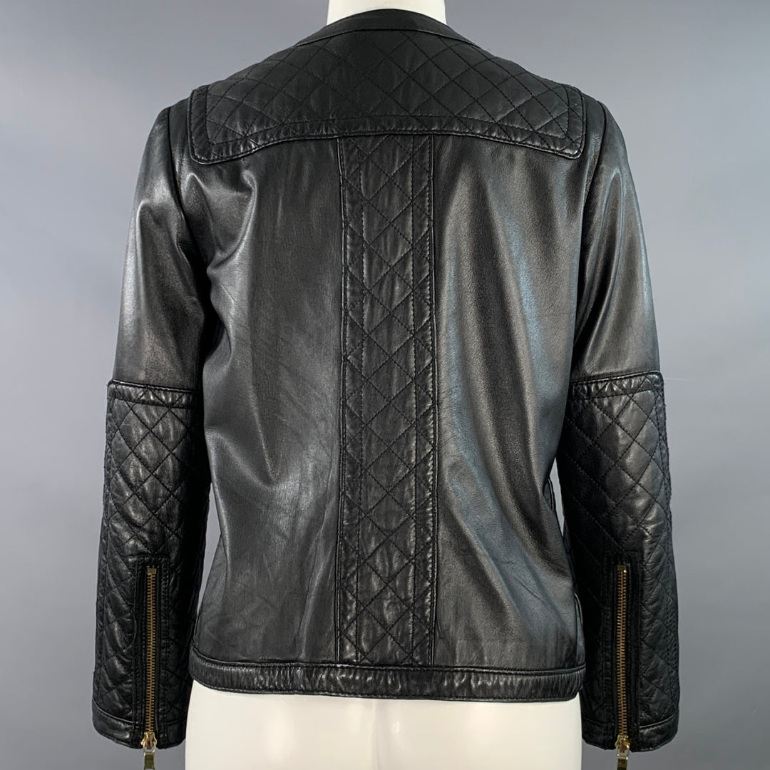 TORY BURCH Size M Black Leather Quilted Zip Up Jacket
