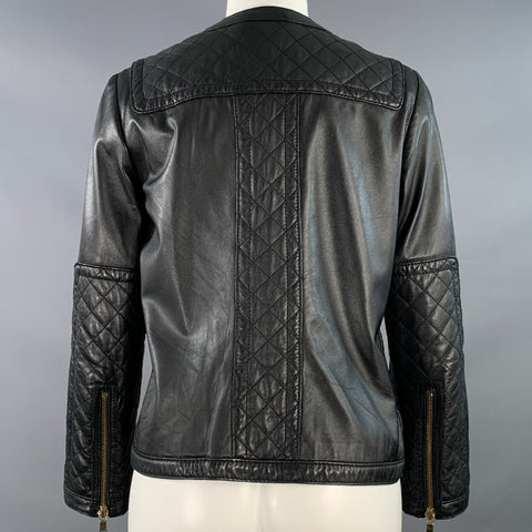 TORY BURCH Size M Black Leather Quilted Zip Up Jacket