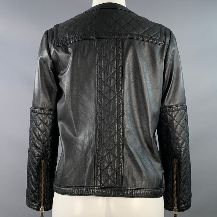 TORY BURCH Size M Black Leather Quilted Zip Up Jacket