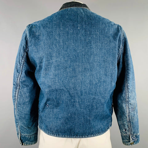 BIG MAC 1950s Size L Blue Black Distressed Denim Corduroy Collar Jacket