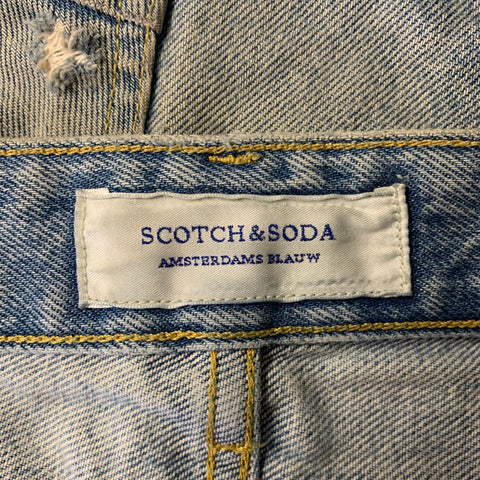 SCOTCH AND SODA Size 32 Blue Distressed Cotton Button Fly Shorts