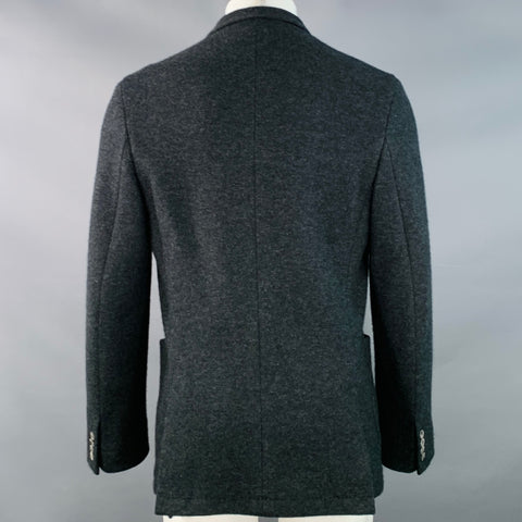 Manteau en cachemire gris noir à col montant et à boutonnage simple FEDELI Taille 40
