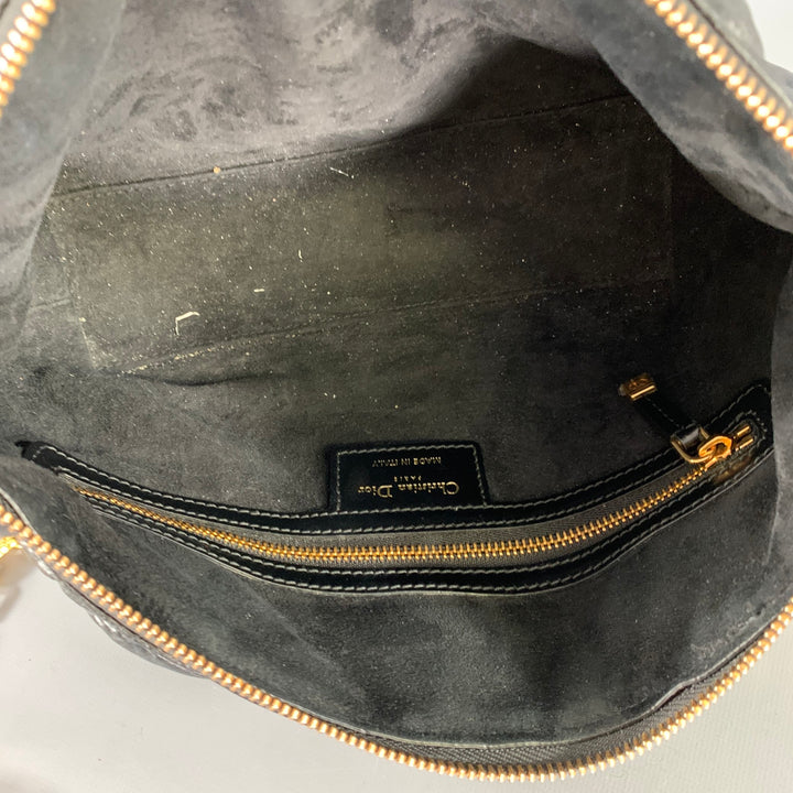 CHRISTIAN DIOR Black Gold Cannage Leather Metal Bag