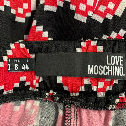 MOSCHINO Size 8 Black Red Viscose Heart Elastic Waistband Casual Pants