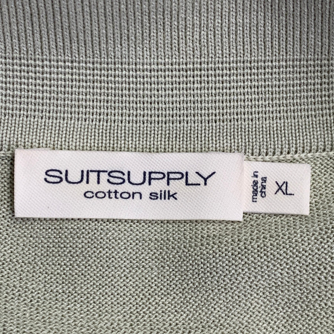 SUITSUPPLY Size L Green Sage Cotton Silk Half Placket Open Collar Polo