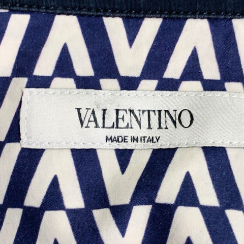 VALENTINO Size S Navy White Burgundy Monogram Cotton Camp Short Sleeve Shirt