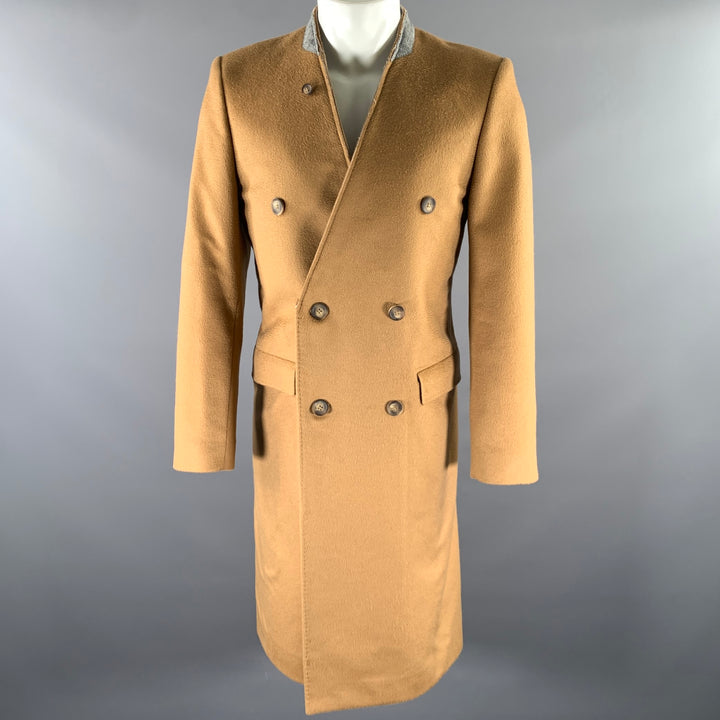 H & M Size 38 Camel Grey Wool Inverted Lapel Overcoat