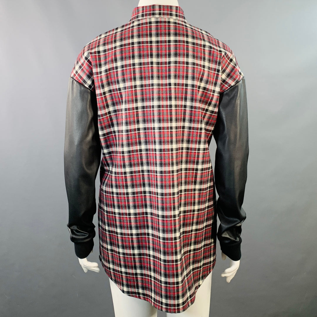 GIAMBATTISTA VALLI Size XL Black Red White Wool Blend Plaid Snaps Shirt