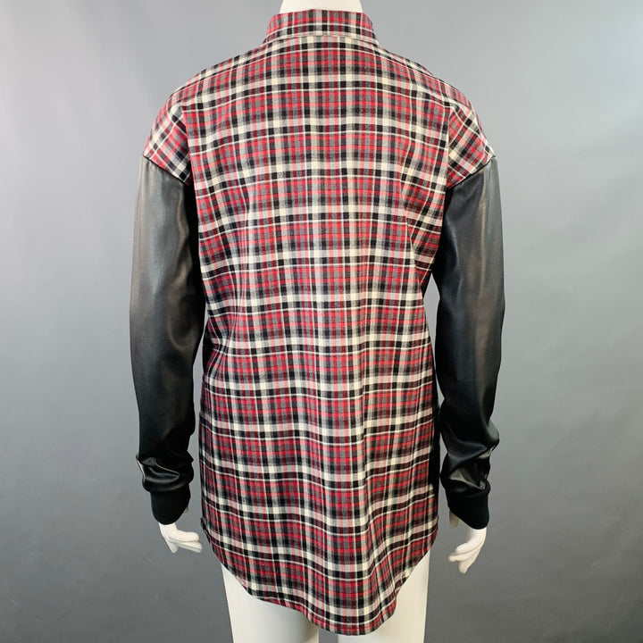 GIAMBATTISTA VALLI Size XL Black Red White Wool Blend Plaid Snaps Shirt
