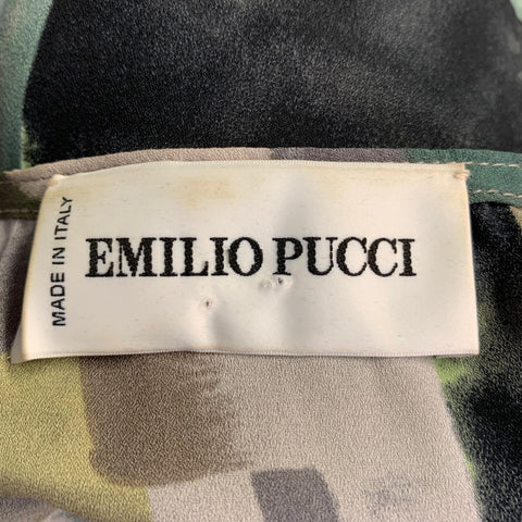 EMILIO PUCCI Size L Green Black Silk Graphic Sequined Cuffed Blouse
