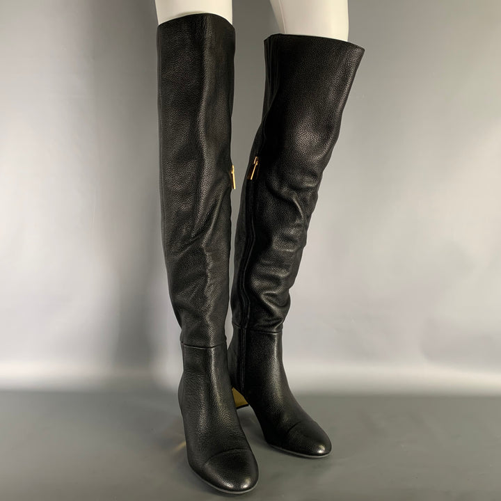 KURT GEIGER Size 8 Black Gold Leather Pebble Grain Boots