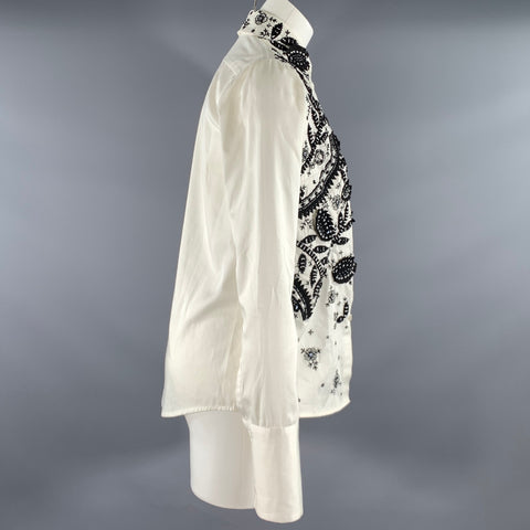 BACCA DA SILVA Size S White Black Embroidered Shirt