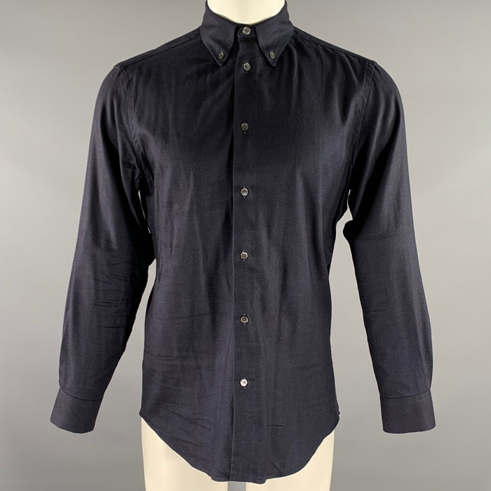 PAUL SMITH Size S Navy Herringbone Flannel Cotton Blend Button Down Shirt