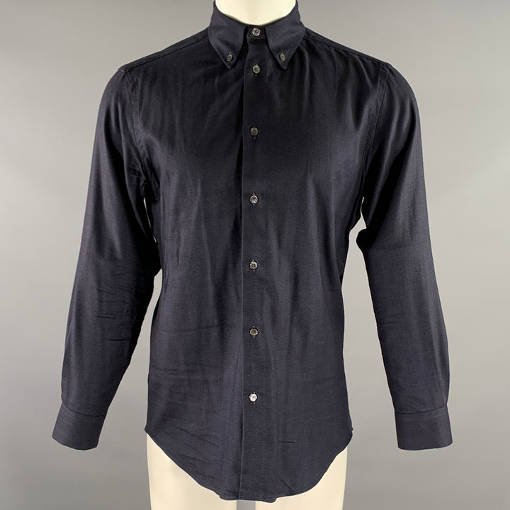 PAUL SMITH Size S Navy Herringbone Flannel Cotton Blend Button Down Shirt