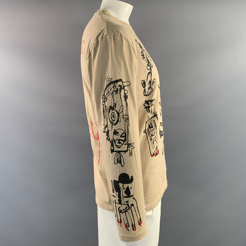 CHARLES JEFFREY LOVERBOY Size L Beige Black Graphic Cotton Crew Neck Pullover