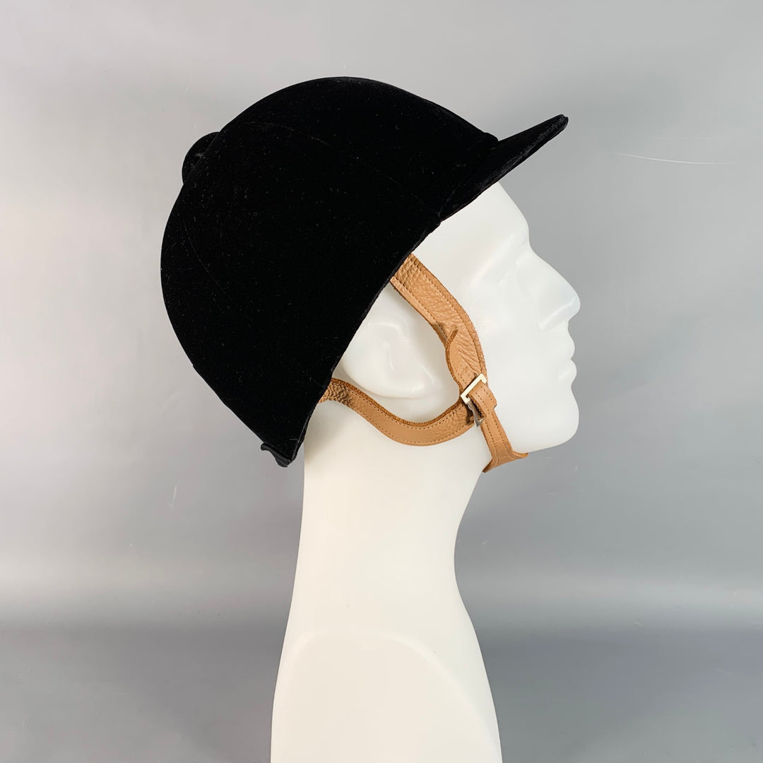 INTERNATIONAL Black Tan Velvet Leather Riding Helmet Hat