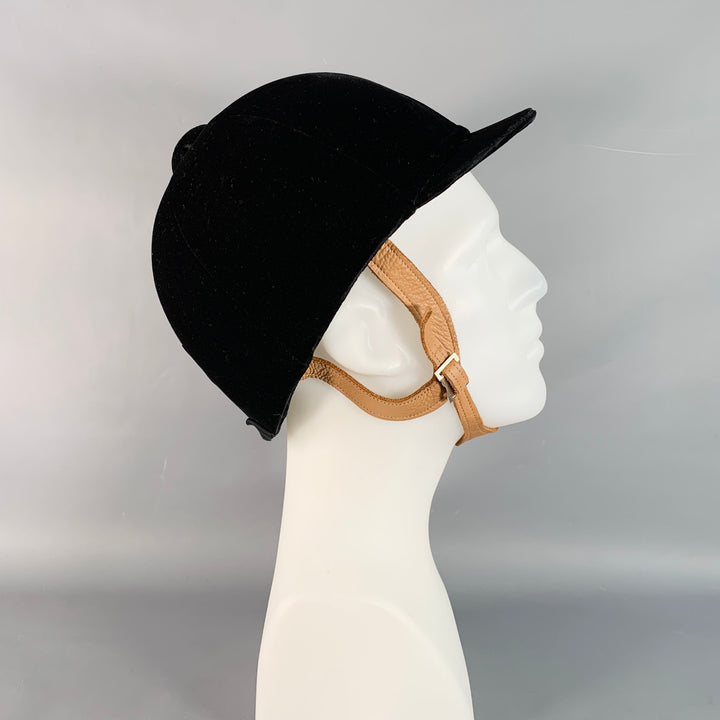 INTERNATIONAL Black Tan Velvet Leather Riding Helmet Hat
