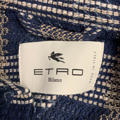 ETRO Size 38 Navy Beige Woven Cotton Linen Shirt Jacket Jacket