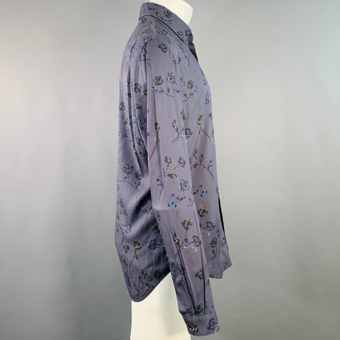 THE KOOPLES Size M Blue Floral Roses Cotton Cutaway Long Sleeve Shirt