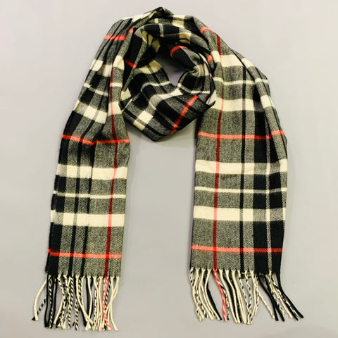 VINTAGE Black White Red Plaid Cashmere Scarf