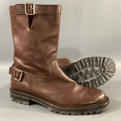 BALLY Size 11.5 Brown Leather Pull On Boots