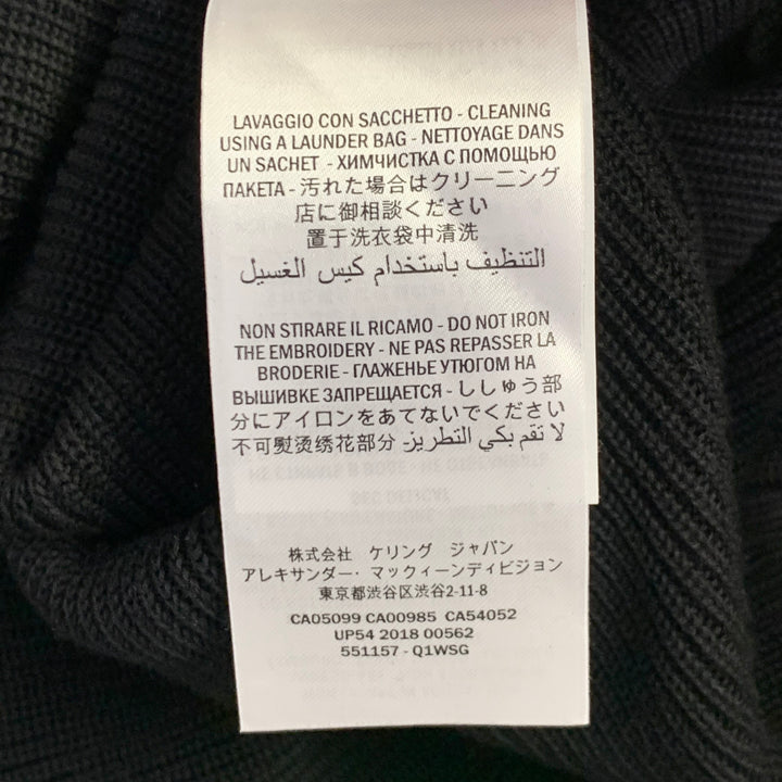ALEXANDER MCQUEEN 2018 Size L Black Multi Color Embroidery Cotton Crew Neck Sweater