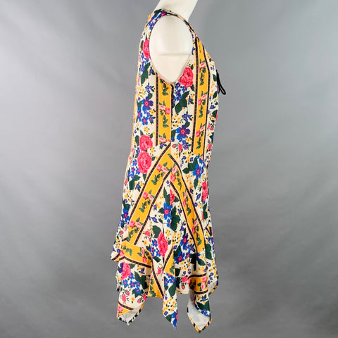 MARQUES ALMEIDA Size S Yellow Multi Color Polyester Floral Asymmetrical Dress