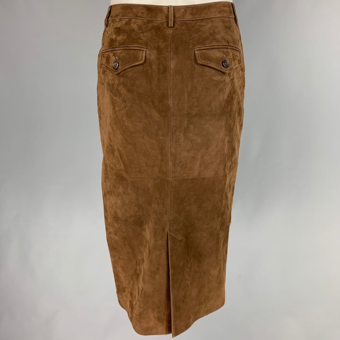 RALPH LAUREN COLLECTION Size 8 Brown Suede Pencil Mid-Calf Skirt