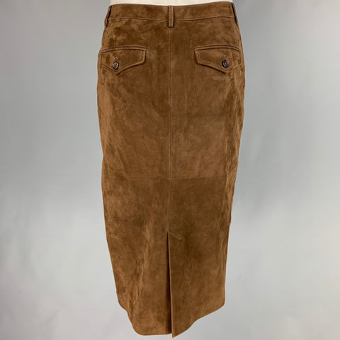 RALPH LAUREN COLLECTION Taille 8 Jupe crayon mi-mollet en daim marron