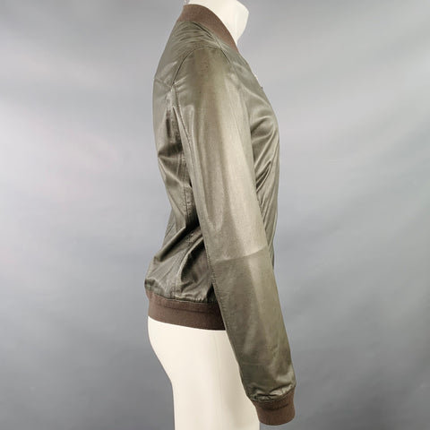 ALLSAINTS Size M Green Olive Sheepskin Leather Bomber Jacket