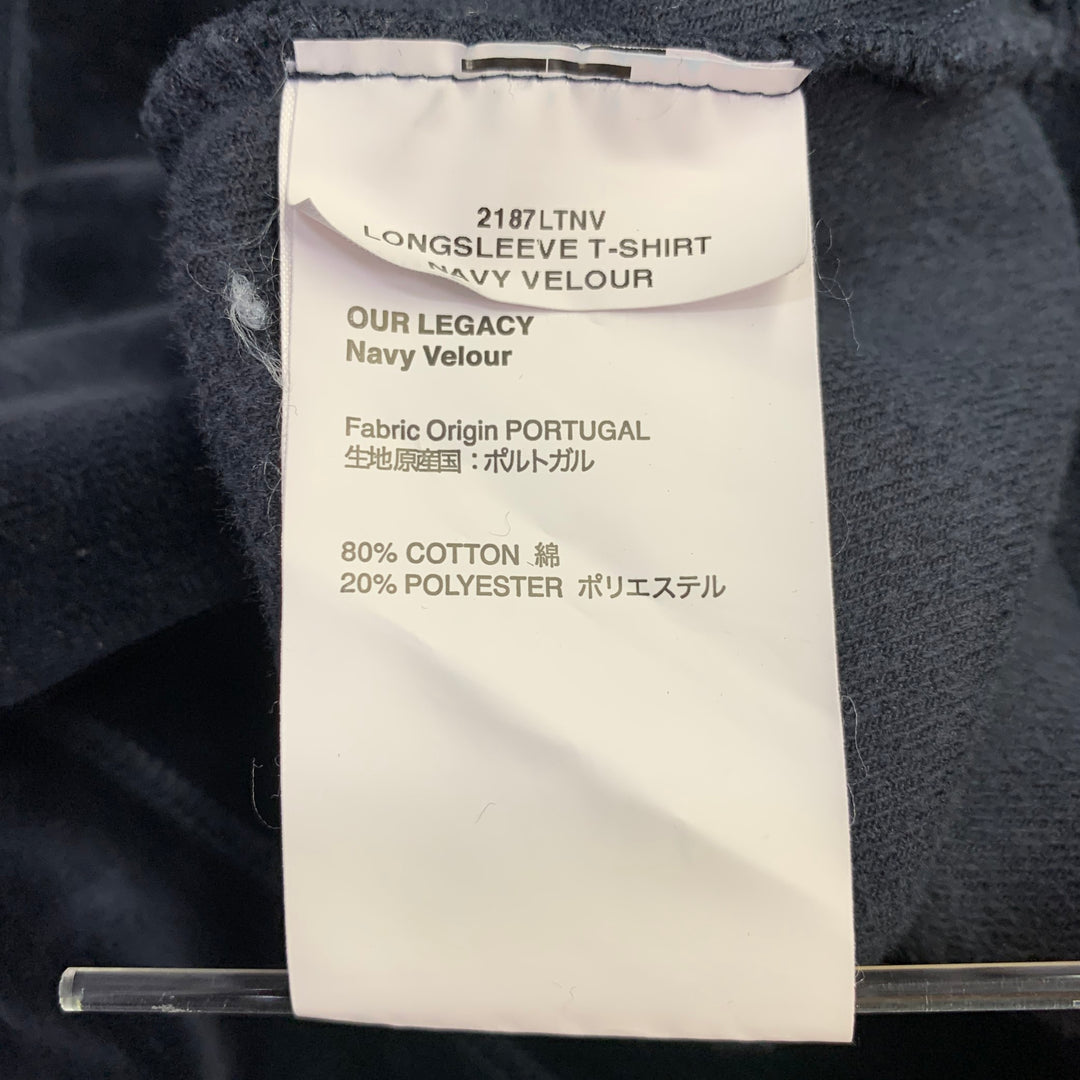 OUR LEGACY Size 42 Navy Velour Cotton Blend Crew Neck Pullover