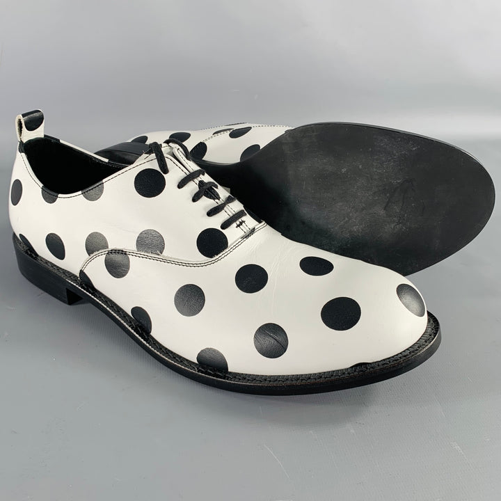 COMME des GARCONS HOMME PLUS SS16 Size 9 White Black Polka Dot Leather Lace-Up Shoes