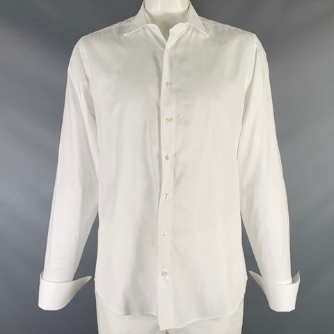 SAKS FIFTH AVENUE Size XL White Cotton French Cuff Long Sleeve Shirt